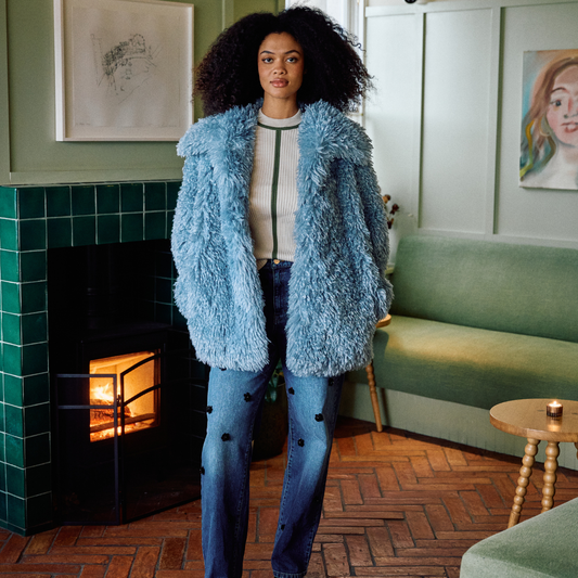 Jakke Antonia Blue Shaggy Coat