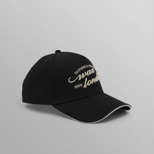 Wax London Dale Black Script Trucker Cap