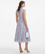 Blue Fine Lace Pearl Midi Dress