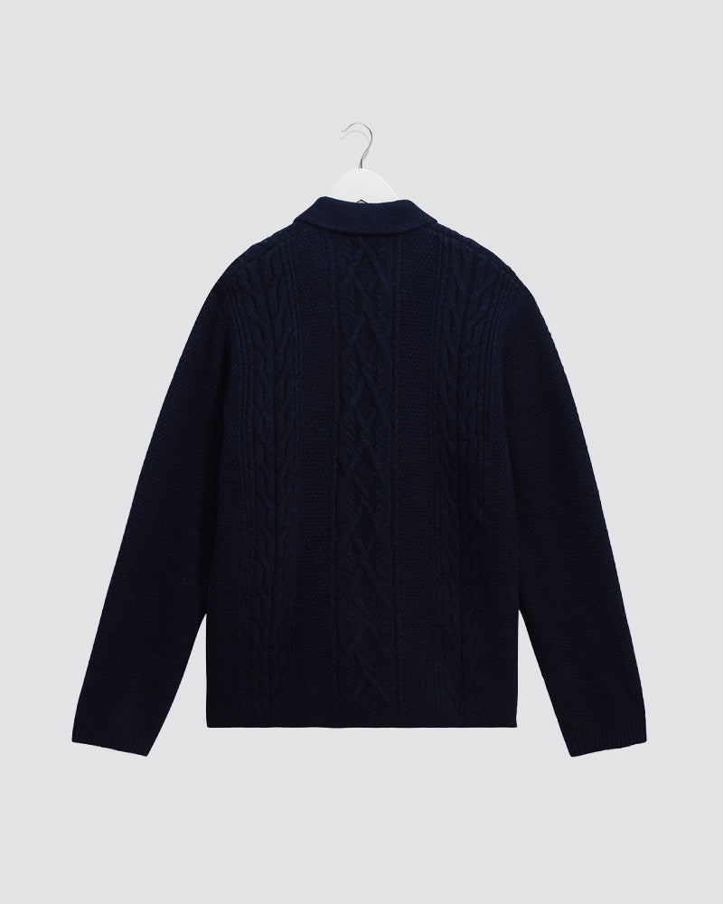 Wax London Friar Zip Knit Jacket - Blue