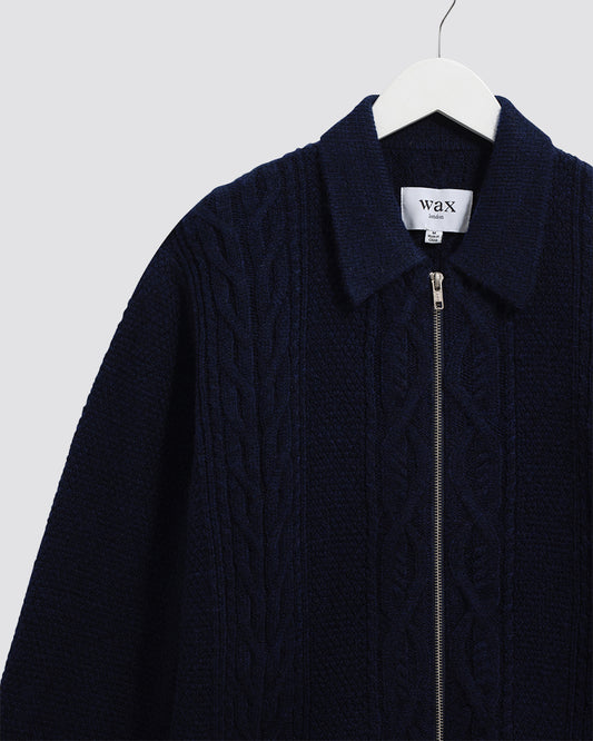 Wax London Friar Zip Knit Jacket - Blue