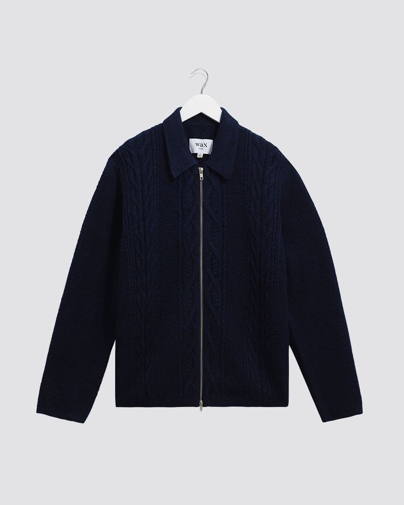 Wax London Friar Zip Knit Jacket - Blue