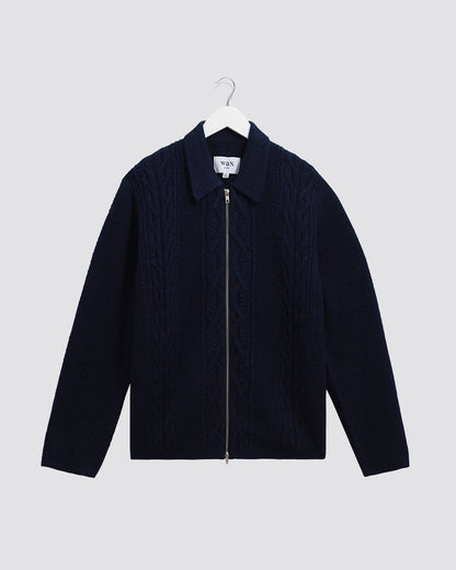 Wax London Friar Zip Knit Jacket - Blue