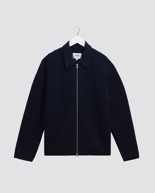 Wax London Friar Zip Knit Jacket - Blue