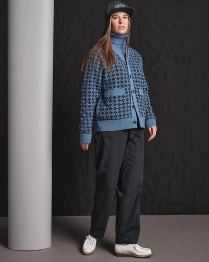 Universal Works Allan Cardigan Plain Knit Argyll Pale Blue/Navy