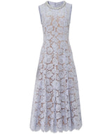 Blue Fine Lace Pearl Midi Dress