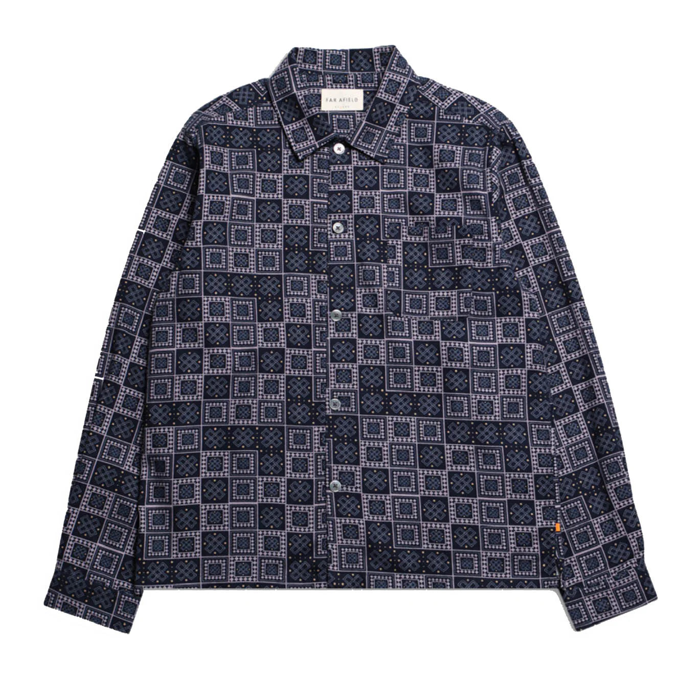 Busey Shirt Navy Iris Stamp Print