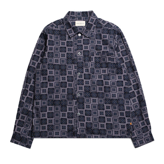 Busey Shirt Navy Iris Stamp Print