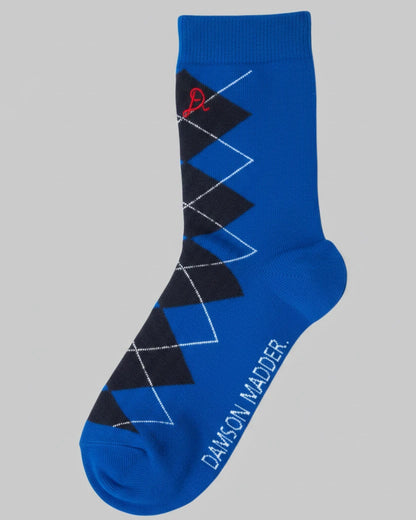 Argyle Calf Length Socks - Cobalt/Grey