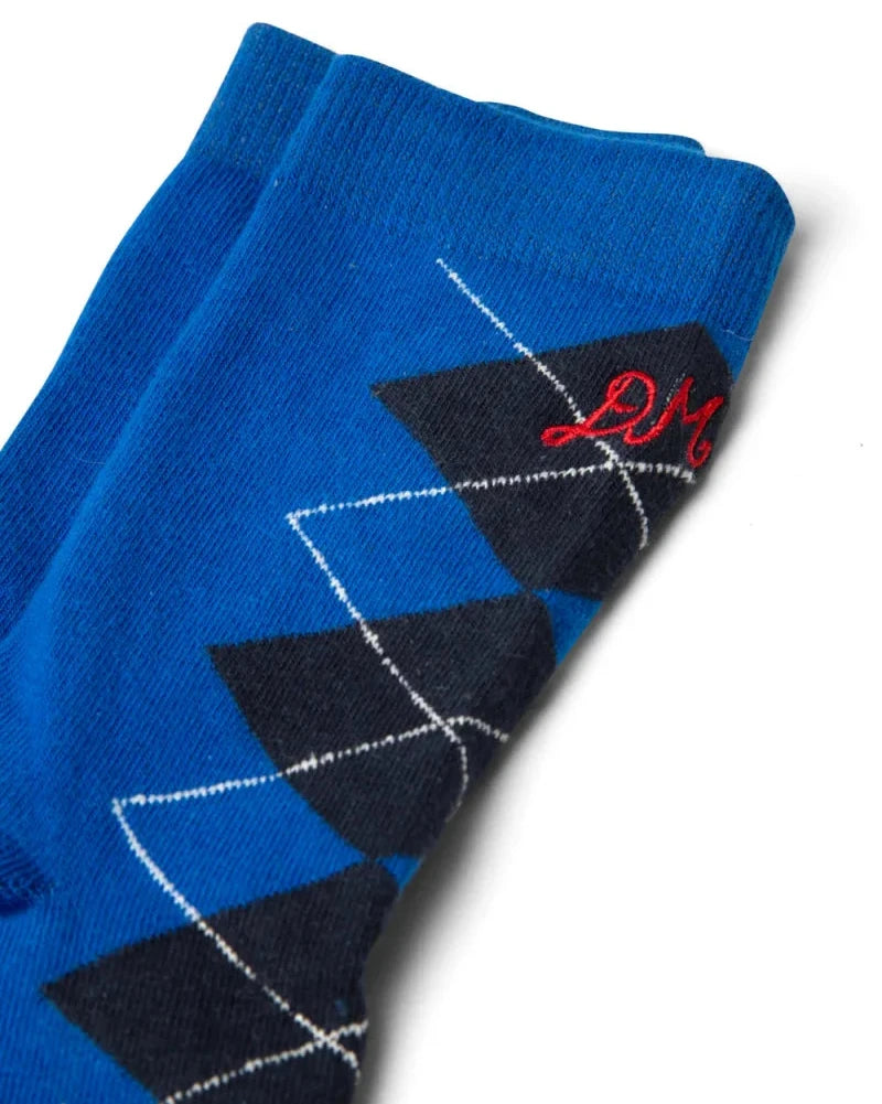 Argyle Calf Length Socks - Cobalt/Grey