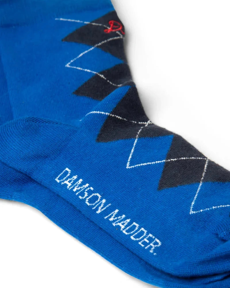 Argyle Calf Length Socks - Cobalt/Grey