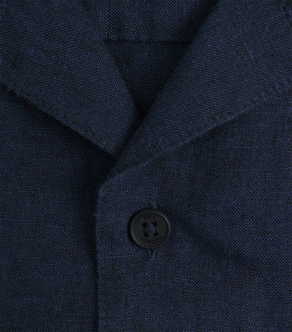 Wax London Didcot SS Shirt in Two Tone Linen Navy