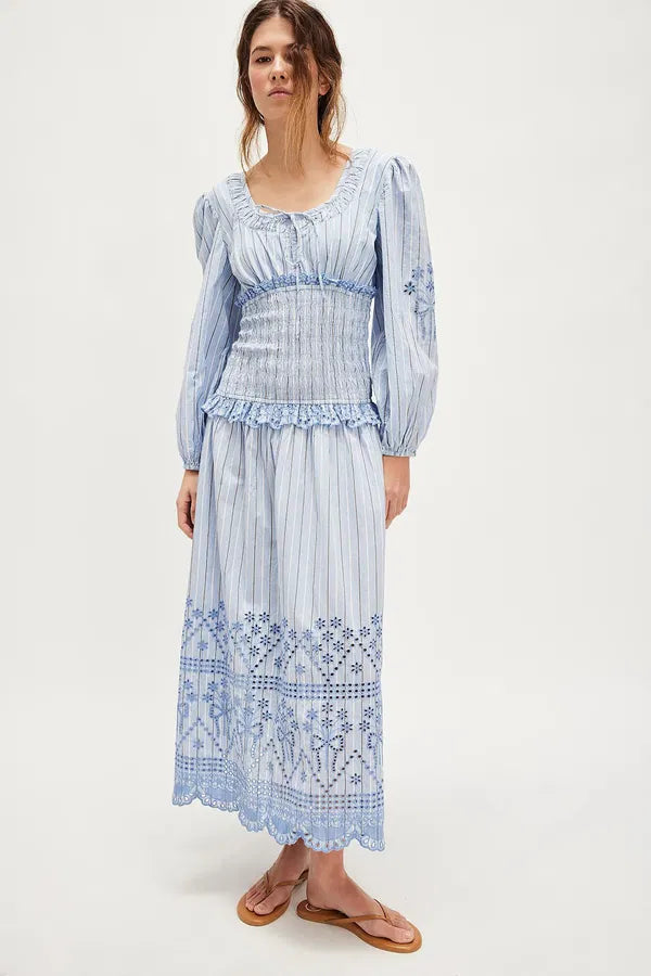 NOLA MIDI DRESS - BLUE BUSINESS STRIPE