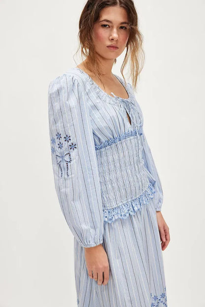 NOLA MIDI DRESS - BLUE BUSINESS STRIPE