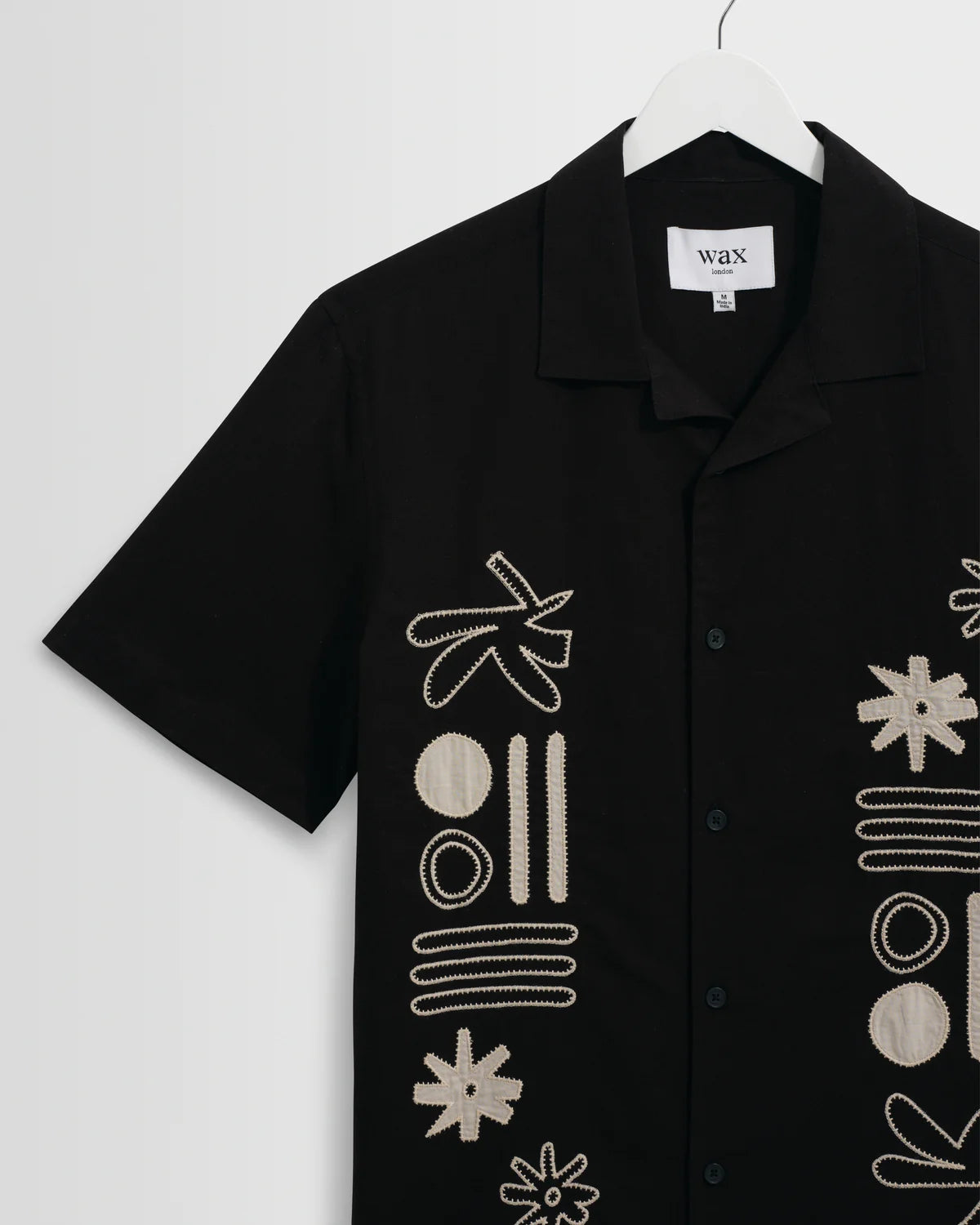 Didcot Black and Ecru Abstract Applique Short Sleeve Shirt