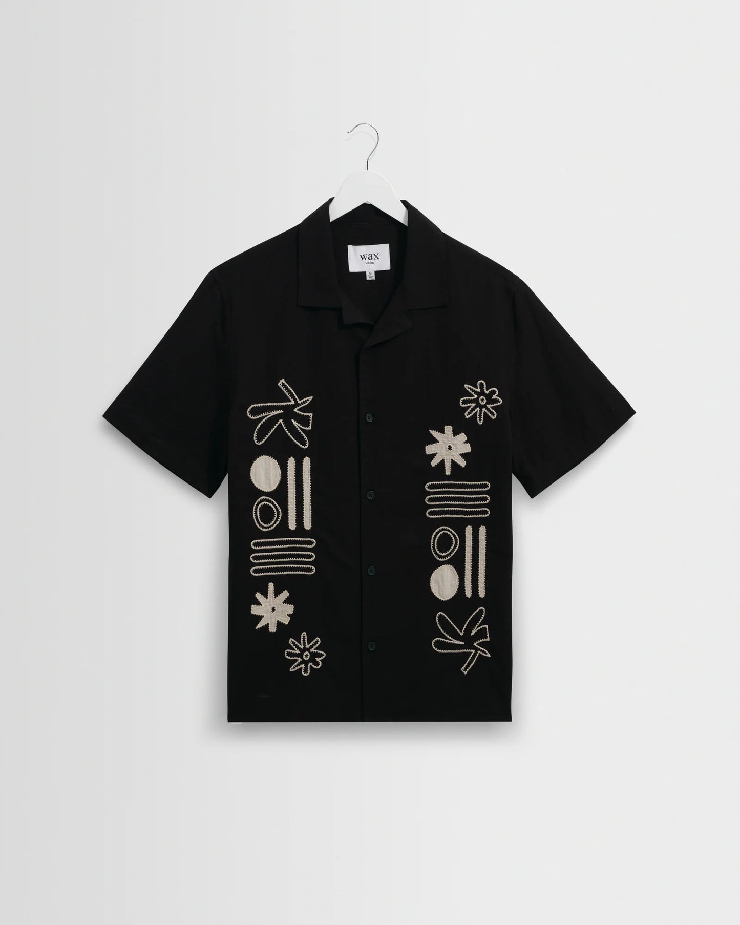 Didcot Black and Ecru Abstract Applique Short Sleeve Shirt