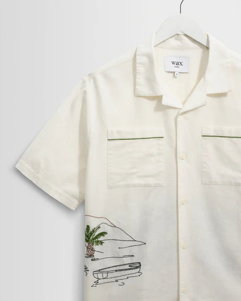 Didcot Ecru and Multicolour Embroidered Short Sleeve Shirt