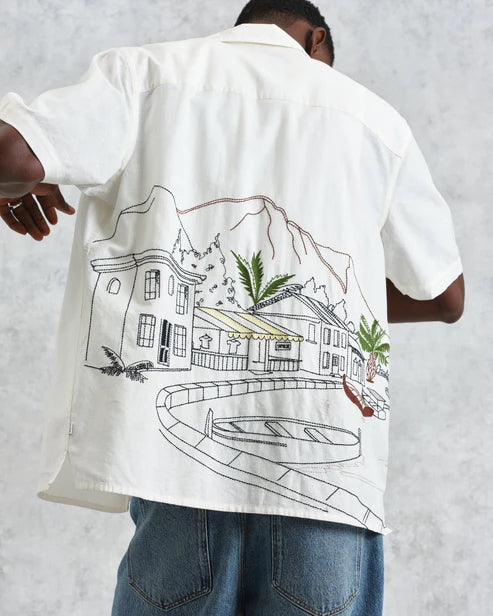 Didcot Ecru and Multicolour Embroidered Short Sleeve Shirt