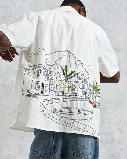 Didcot Ecru and Multicolour Embroidered Short Sleeve Shirt