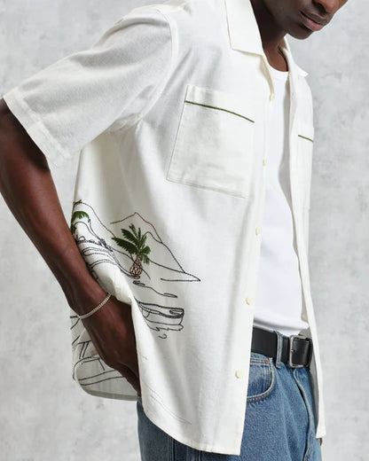 Didcot Ecru and Multicolour Embroidered Short Sleeve Shirt