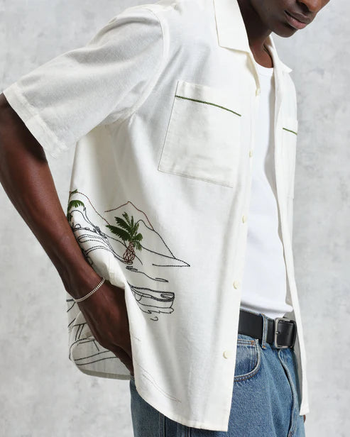 Didcot Ecru and Multicolour Embroidered Short Sleeve Shirt