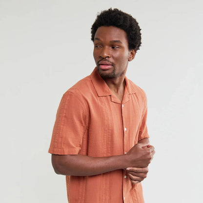 Wax London Keats SS Shirt Cotton Seersucker in Rust