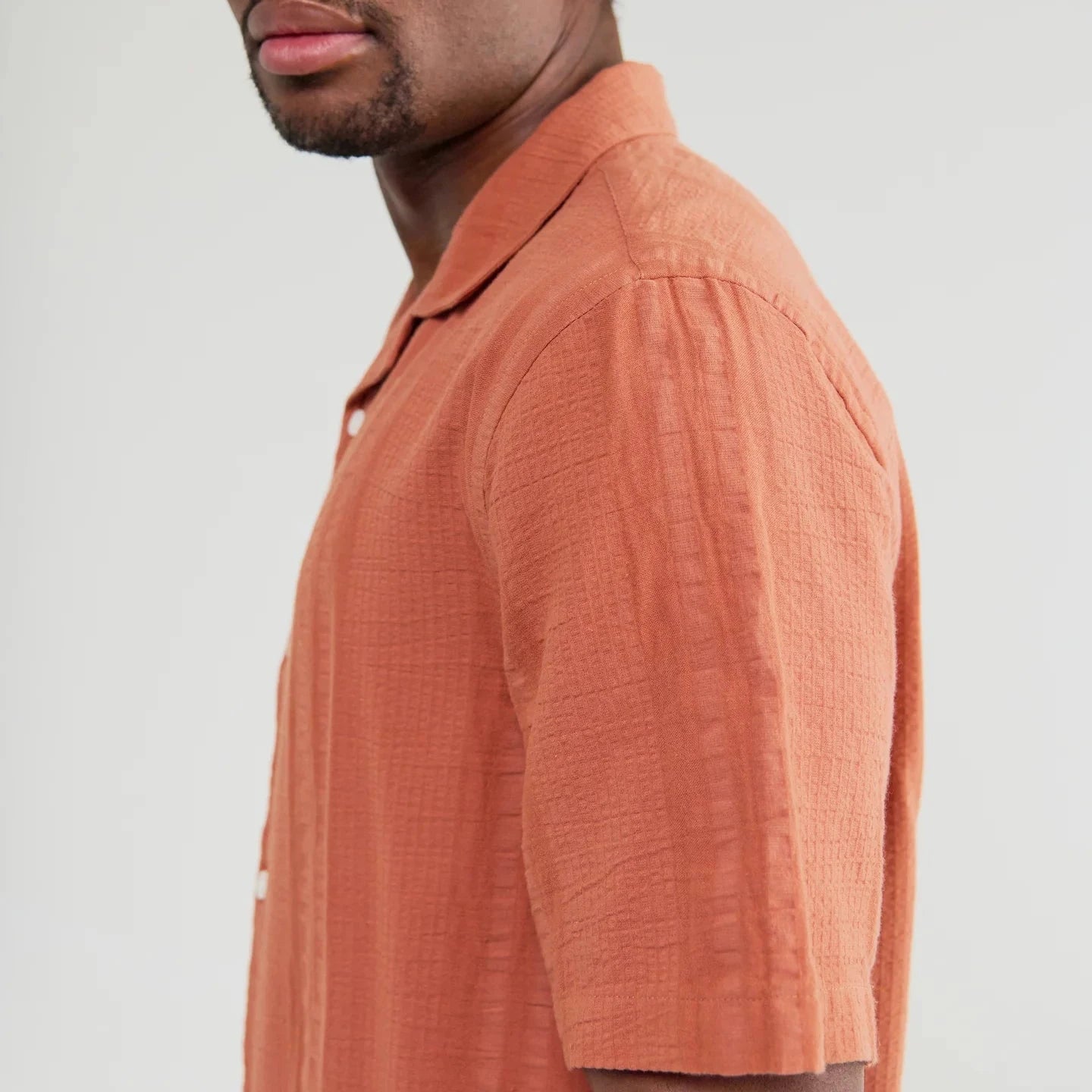 Wax London Keats SS Shirt Cotton Seersucker in Rust