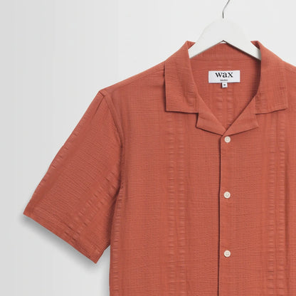 Wax London Keats SS Shirt Cotton Seersucker in Rust