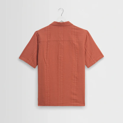 Wax London Keats SS Shirt Cotton Seersucker in Rust