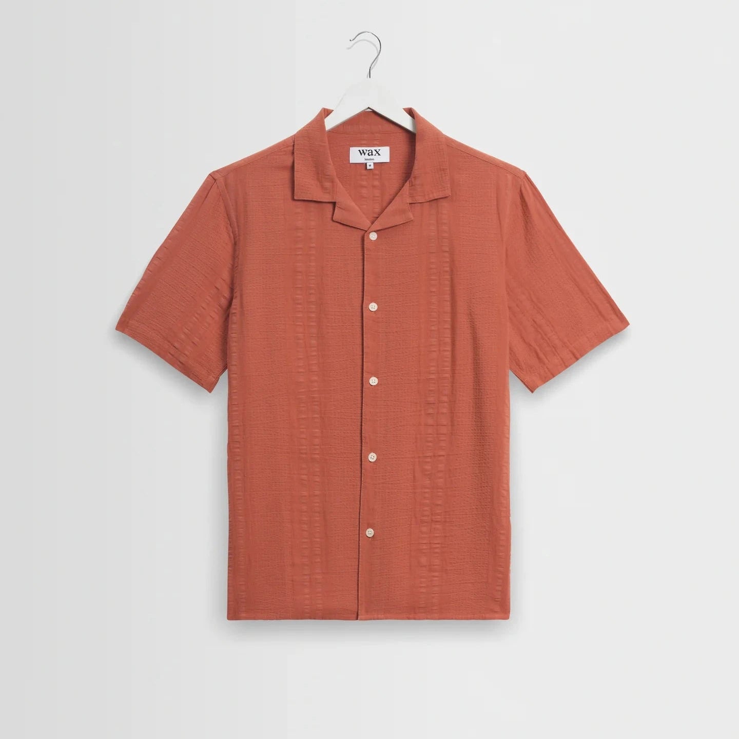 Wax London Keats SS Shirt Cotton Seersucker in Rust
