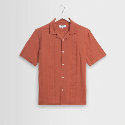 Wax London Keats SS Shirt Cotton Seersucker in Rust