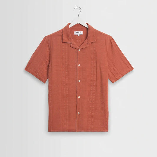 Wax London Keats SS Shirt Cotton Seersucker in Rust