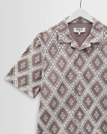 Didcot Taupe and Ecru Diamond Lace Short Sleeve Shirt