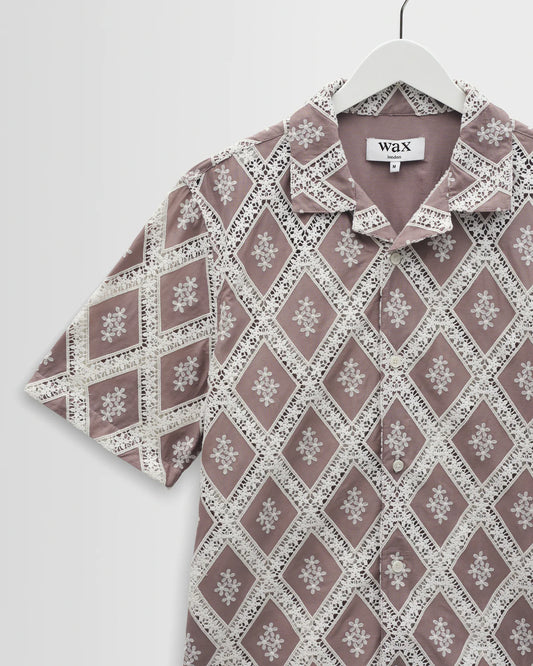 Wax London Didcot Taupe and Ecru Diamond Lace Short Sleeve Shirt