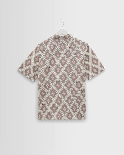 Didcot Taupe and Ecru Diamond Lace Short Sleeve Shirt