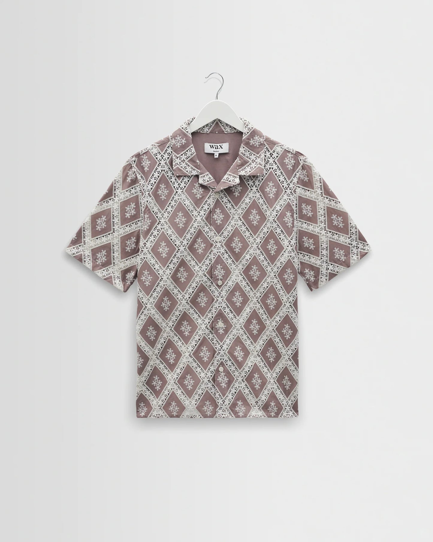 Didcot Taupe and Ecru Diamond Lace Short Sleeve Shirt