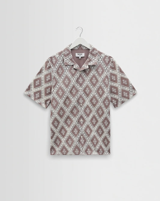 Wax London Didcot Taupe and Ecru Diamond Lace Short Sleeve Shirt