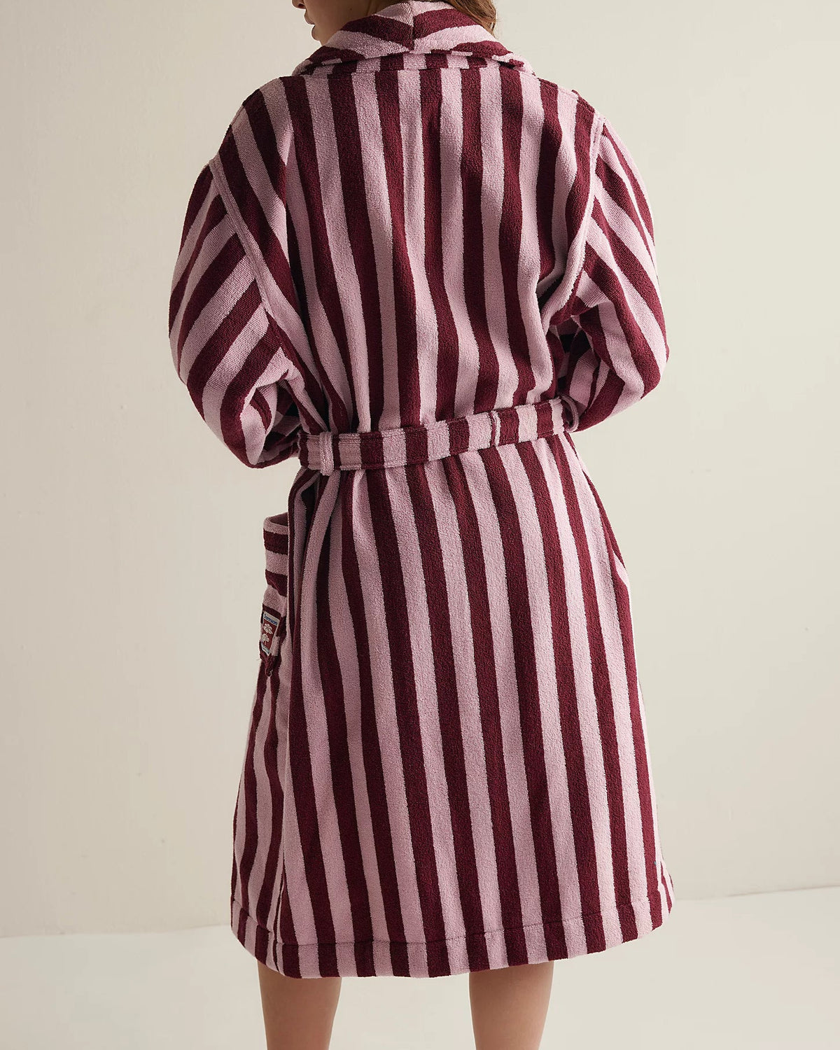 Damson Madder Towelling Robe - Burgundy Stripe