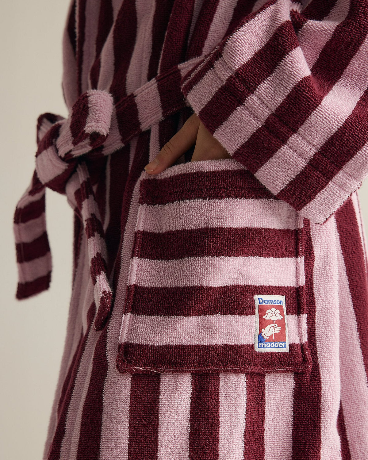 Damson Madder Towelling Robe - Burgundy Stripe