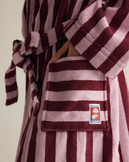 Damson Madder Towelling Robe - Burgundy Stripe
