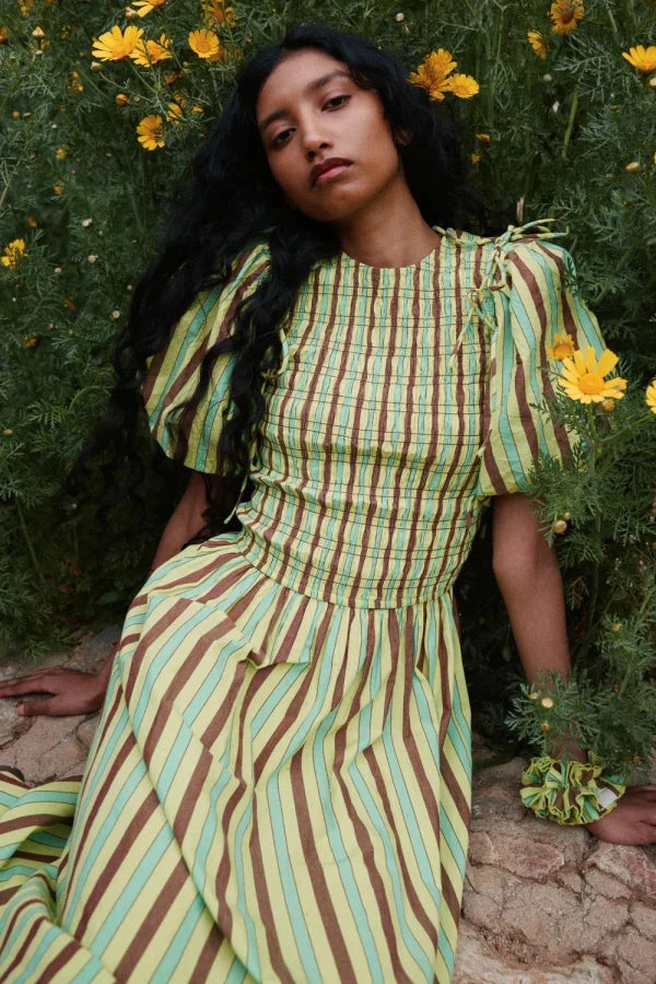 BECCA MIDI DRESS - TROPICAL BUSINESS STRIPE