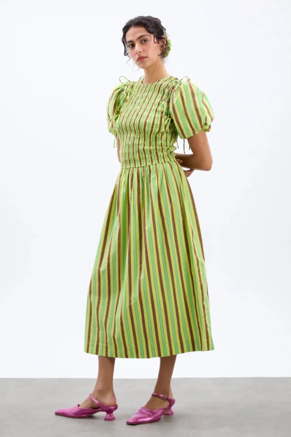 BECCA MIDI DRESS - TROPICAL BUSINESS STRIPE