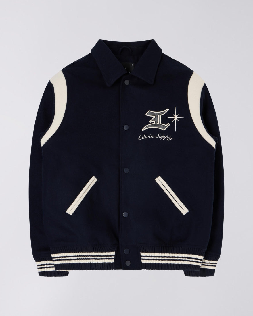 Edwin Campus Jacket Compact Wool Cloth in Navy