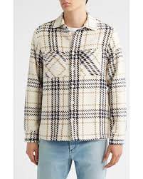 Wax London Whiting Overshirt Welbury Check Ecru Navy