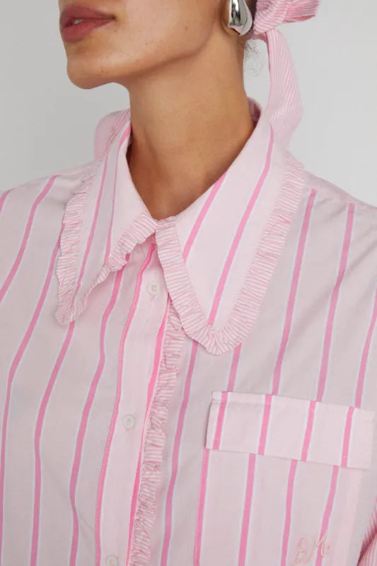 KENDALL RUFFLE SHIRT - PINK STRIPE MIX