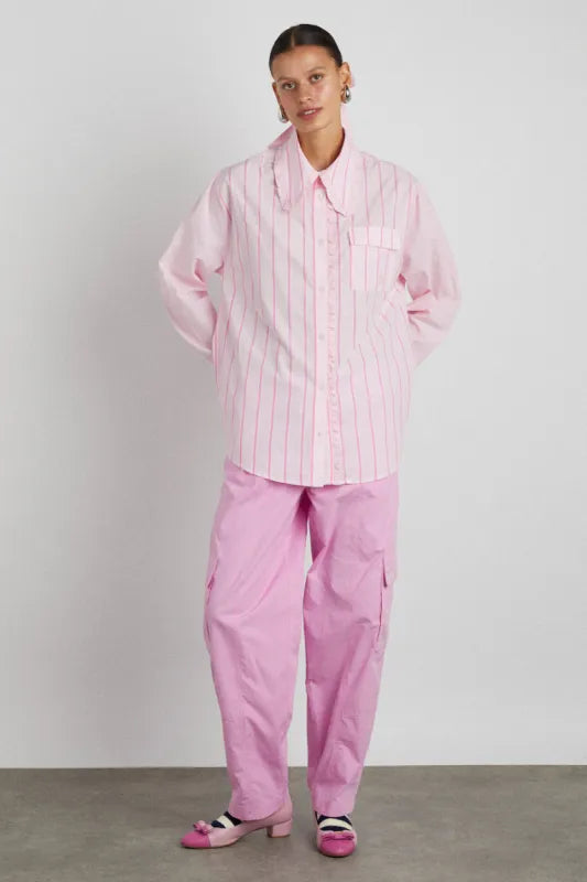 KENDALL RUFFLE SHIRT - PINK STRIPE MIX