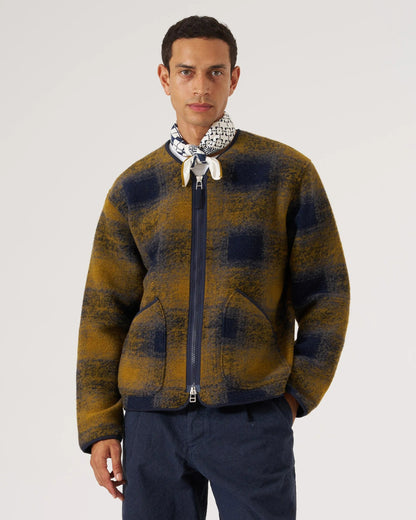 Universal Works Zip Liner Jacket Techno Melton Check Navy Check