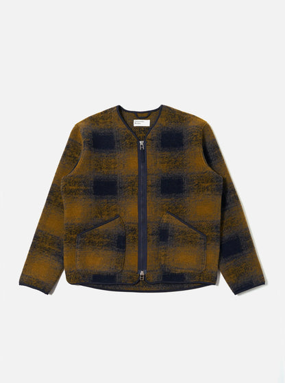Universal Works Zip Liner Jacket Techno Melton Check Navy Check
