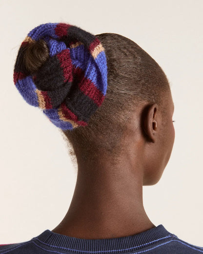 Damson Madder Knitted Scrunchie- Burg/Navy Stripe