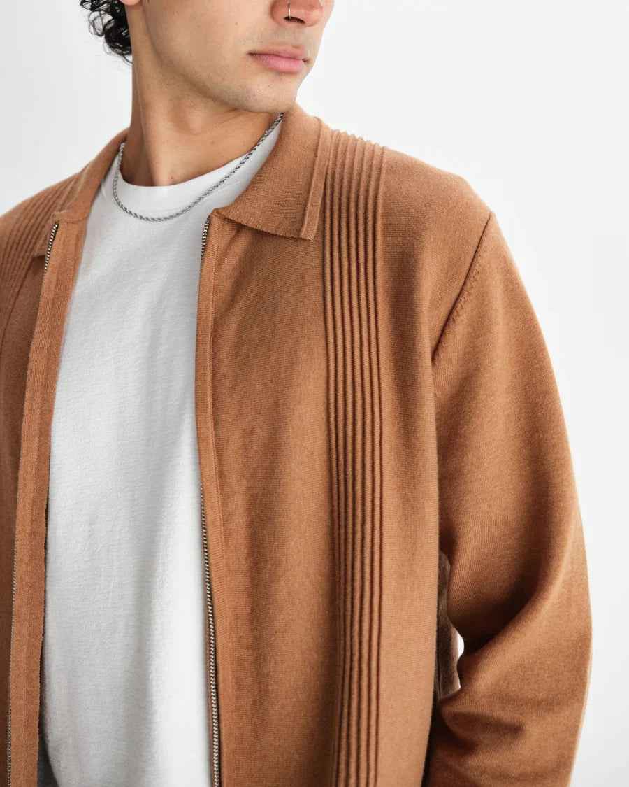 Lennox Camel Milano Stripe Knitted Polo